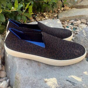 Rothy's Black/Brown Animal Print Canvas Slip On Sneakers Women's Size 8.5